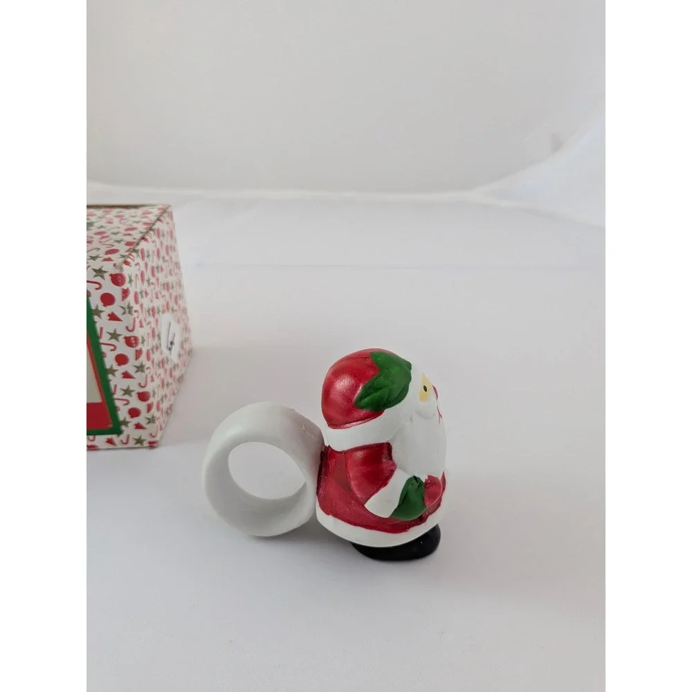 Hand Painted Porcelain Santa Napkin Rings Set of 4 Christmas Holiday Decor Boxed
